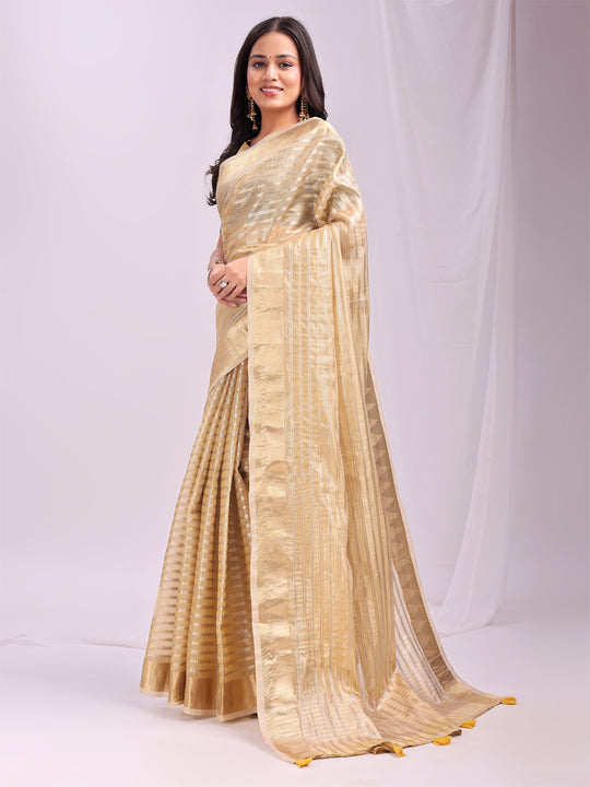 Gold CHICAGO Organza Saree with Blouse Piece