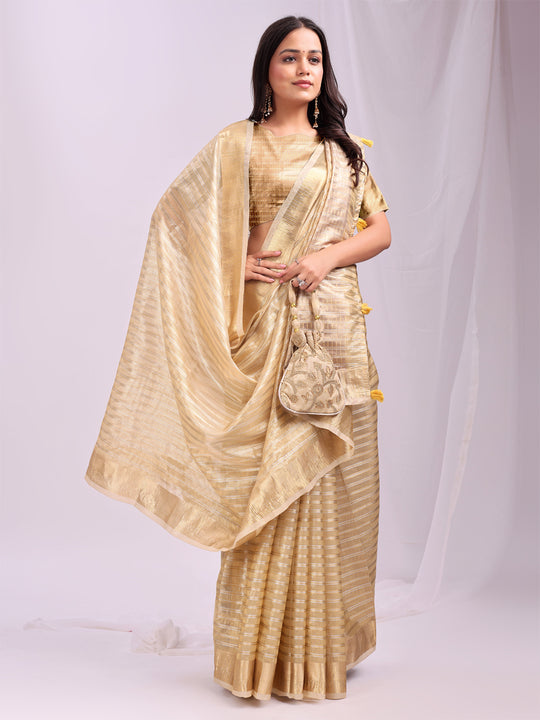 Gold CHICAGO Organza Saree with Blouse Piece