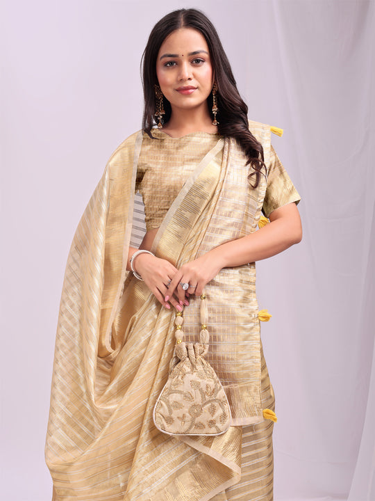 Gold CHICAGO Organza Saree with Blouse Piece