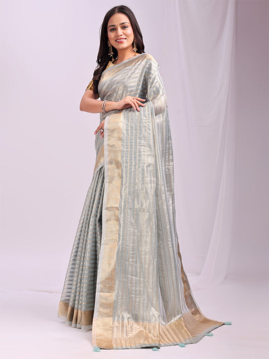 Sky Blue CHICAGO Organza Saree with Blouse Piece