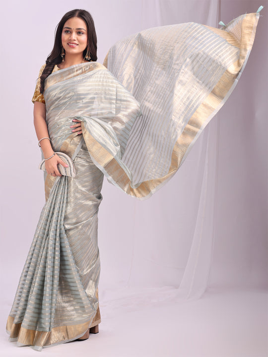 Sky Blue CHICAGO Organza Saree with Blouse Piece