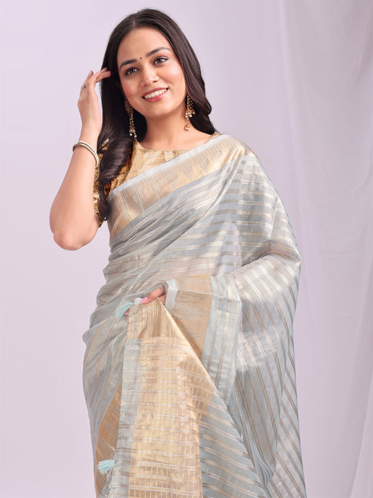 Sky Blue CHICAGO Organza Saree with Blouse Piece