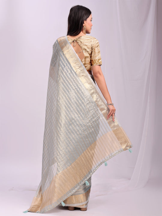 Sky Blue CHICAGO Organza Saree with Blouse Piece