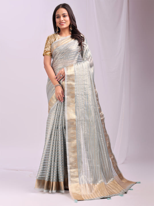 Sky Blue CHICAGO Organza Saree with Blouse Piece