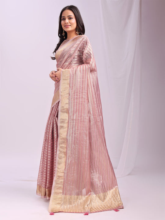 Pink CHICAGO Organza Saree with Blouse Piece
