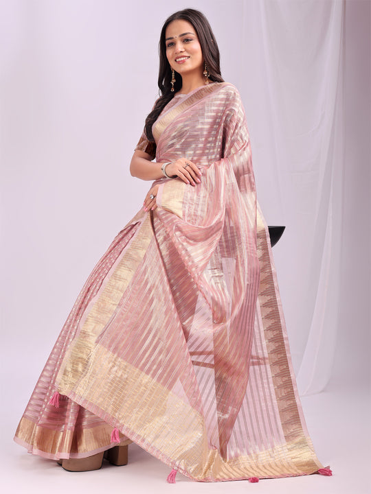 Pink CHICAGO Organza Saree with Blouse Piece