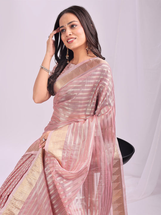 Pink CHICAGO Organza Saree with Blouse Piece