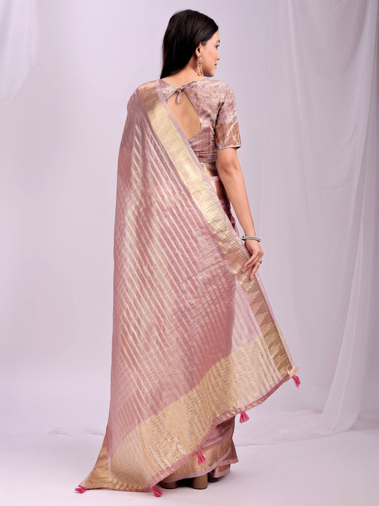 Pink CHICAGO Organza Saree with Blouse Piece