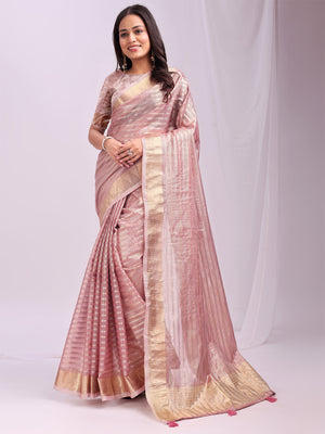 Pink CHICAGO Organza Saree with Blouse Piece