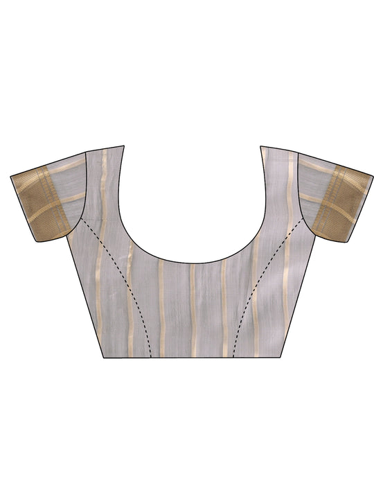 Grey FOSHAN Organza Saree with Blouse Piece