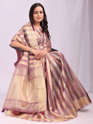 Purple FOSHAN Organza Saree with Blouse Piece