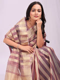 Purple FOSHAN Organza Saree with Blouse Piece