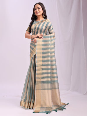 Green FOSHAN Organza Saree with Blouse Piece
