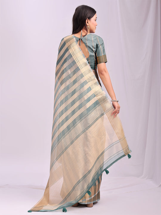Green FOSHAN Organza Saree with Blouse Piece