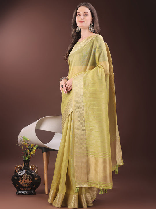 Yellow Organza Saree With Blouse Piece
