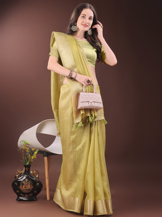 Yellow Organza Saree With Blouse Piece