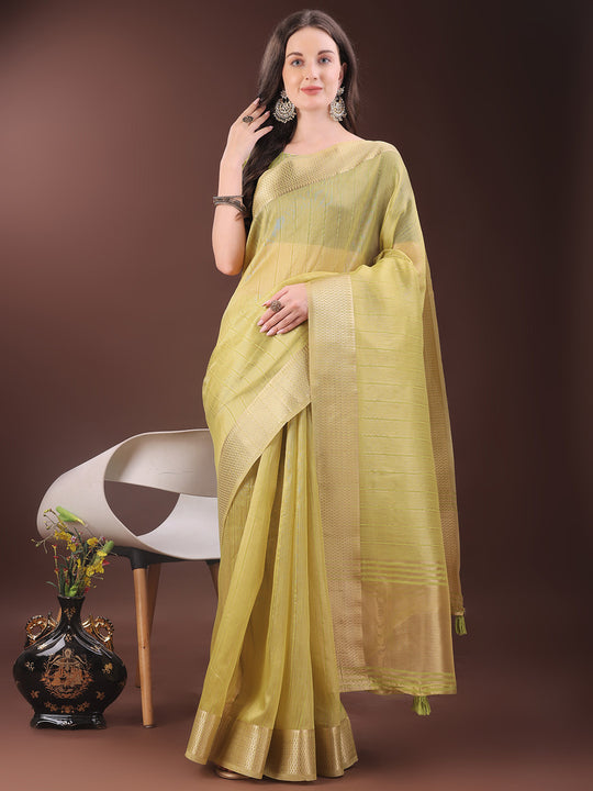 Yellow Organza Saree With Blouse Piece