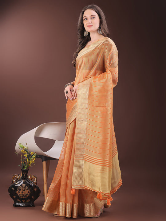 Orange Organza Saree With Blouse Piece
