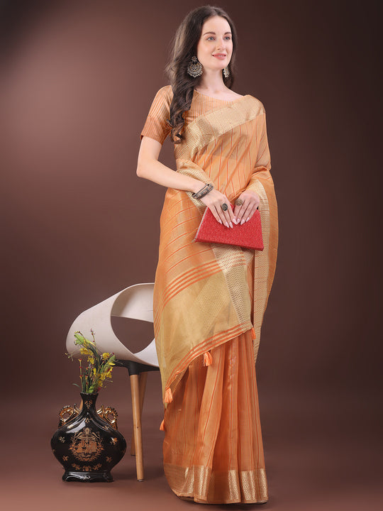 Orange Organza Saree With Blouse Piece