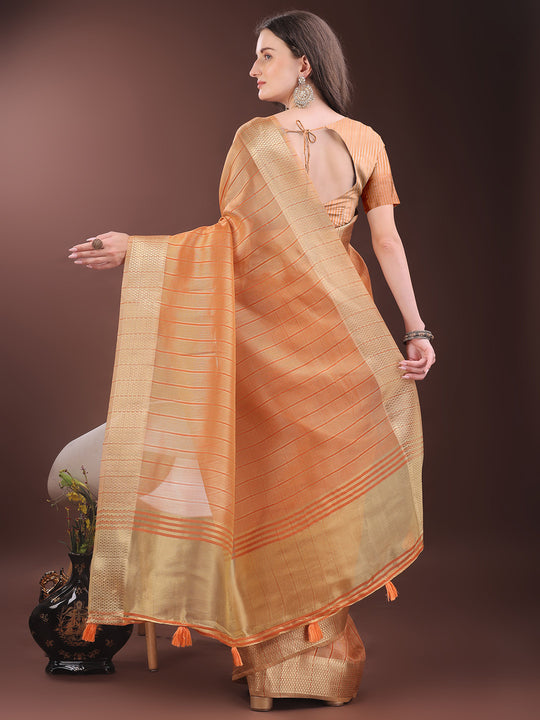Orange Organza Saree With Blouse Piece