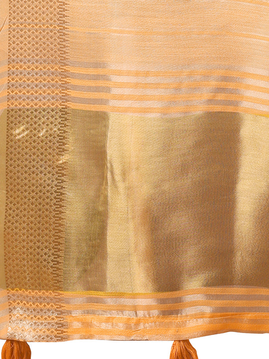 Orange Organza Saree With Blouse Piece