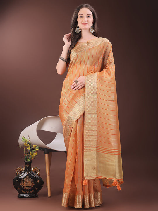 Orange Organza Saree With Blouse Piece
