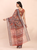 Brown COTTON CRUSH Linen Cotton Saree with Blouse Piece