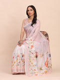 Light Pink COTTON CRUSH Linen Cotton Saree with Blouse Piece
