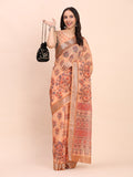 Orange COTTON CRUSH Linen Cotton Saree with Blouse Piece
