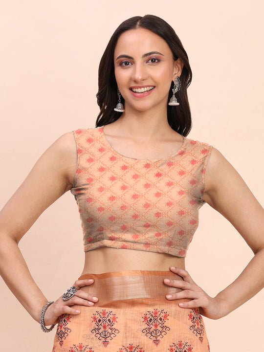 Orange COTTON CRUSH Linen Cotton Saree with Blouse Piece