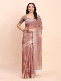 Brown COTTON CRUSH Linen Cotton Saree with Blouse Piece