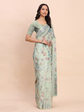 Light Green COTTON CRUSH Linen Cotton Saree with Blouse Piece