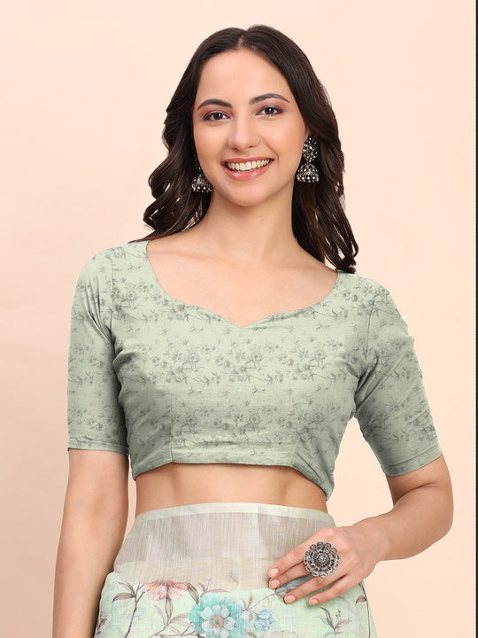 Light Green COTTON CRUSH Linen Cotton Saree with Blouse Piece