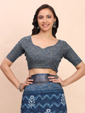 Indigo Blue COTTON CRUSH Linen Cotton Saree with Blouse Piece