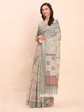 White COTTON CRUSH Linen Cotton Saree with Blouse Piece