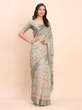White COTTON CRUSH Linen Cotton Saree with Blouse Piece