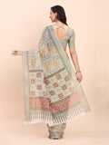 White COTTON CRUSH Linen Cotton Saree with Blouse Piece