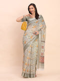White COTTON CRUSH Linen Cotton Saree with Blouse Piece