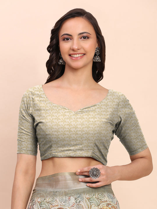 White COTTON CRUSH Linen Cotton Saree with Blouse Piece