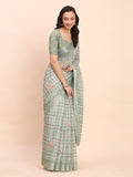 Light Green COTTON CRUSH Linen Cotton Saree with Blouse Piece