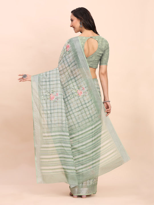 Light Green COTTON CRUSH Linen Cotton Saree with Blouse Piece