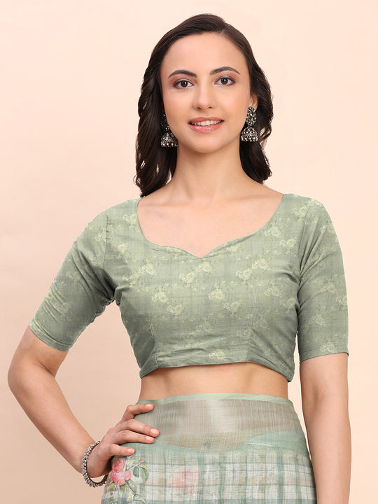 Light Green COTTON CRUSH Linen Cotton Saree with Blouse Piece