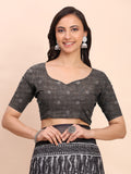Black SANSKRIT PRINTS Linen Cotton Saree with Blouse Piece