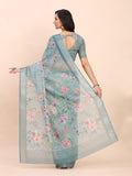 Sea Green SANSKRIT PRINTS Linen Cotton Saree with Blouse Piece