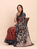Maroon SANSKRIT PRINTS Linen Cotton Saree with Blouse Piece