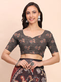 Maroon SANSKRIT PRINTS Linen Cotton Saree with Blouse Piece