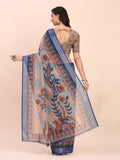 Cream SANSKRIT PRINTS Linen Cotton Saree with Blouse Piece