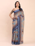 Cream SANSKRIT PRINTS Linen Cotton Saree with Blouse Piece