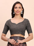 Cream SANSKRIT PRINTS Linen Cotton Saree with Blouse Piece