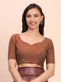 Brown SANSKRIT PRINTS Linen Cotton Saree with Blouse Piece